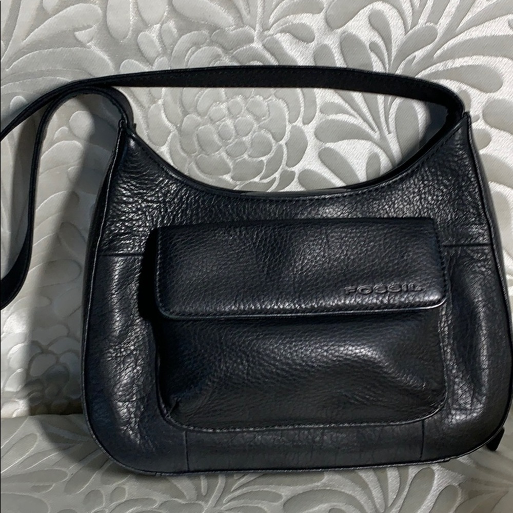 Fossil black leather small shoulder bag
